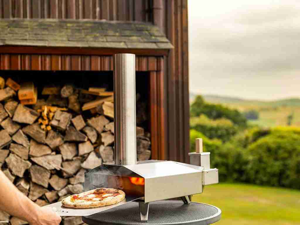 pizza in the pizza oven outdoors