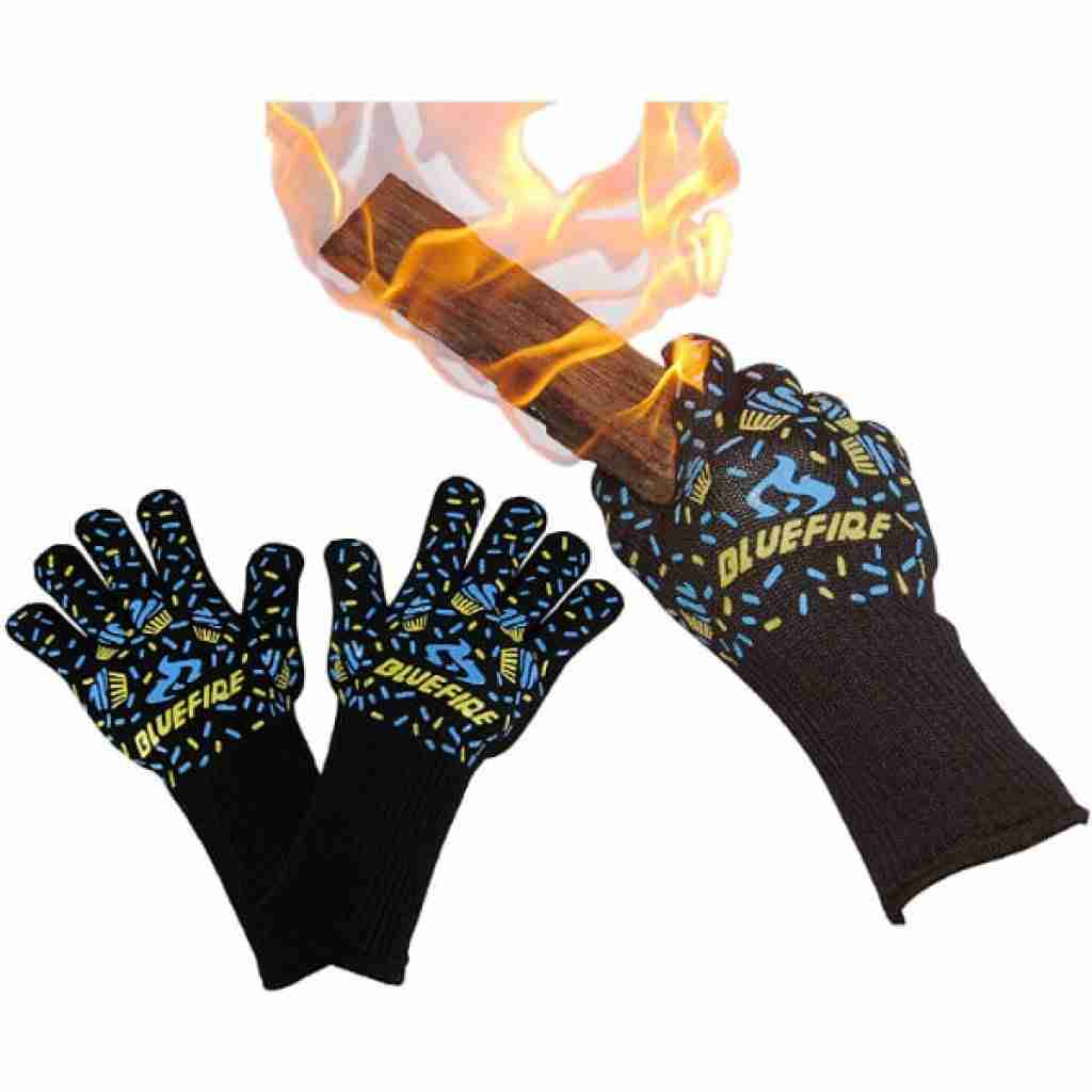 BlueFire Gloves BBQ Grill Firepit Oven Mitts Heat Resistant 932 Degrees F Lab Certified Professional Grade Kevlar