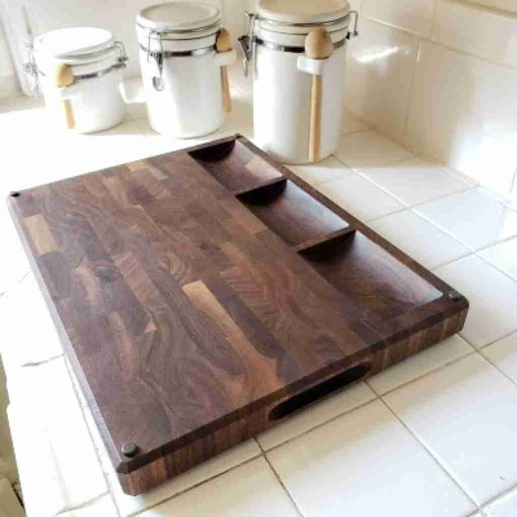 Sonder Los Angeles Large End Walnut Wood Cutting Board with compartments to upper side